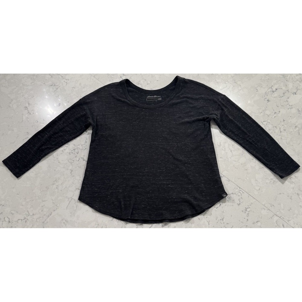 Eddie Bauer Long Sleeve T-Shirt Womens Large Charcoal Heather Crewneck Tee‎